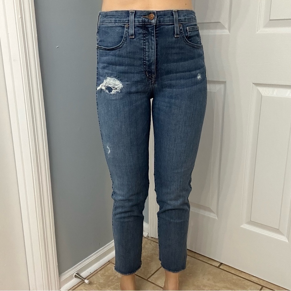 Madewell Jeans Stovepipe Ripped Straight Tapered Slim Blue Denim Cotton Size 27